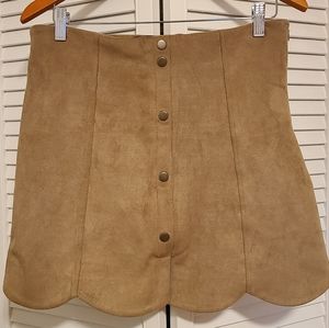 Camel Scallop Faux Suede Mini Skirt